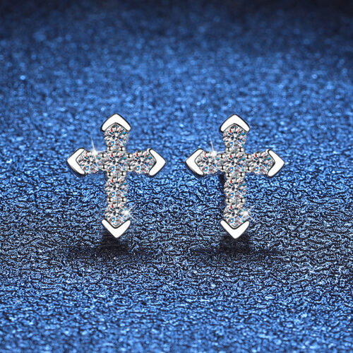 Hoa Tai Chữ Thập Đính Kim Cương Moissanite Bạc S925 BTN053