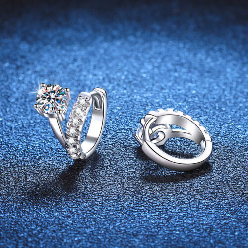 Bông Tai Không Đối Xứng Kiểu Pháp Đính Kim Cương Moissanite Bạc S925 BTN054