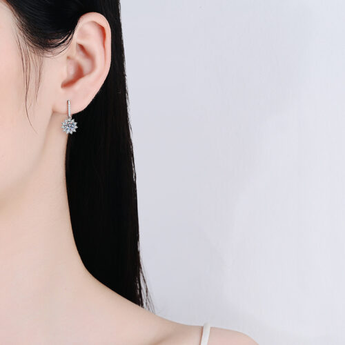 Bông Tai Hoa Hướng Dương Đính Kim Cương Moissanite 1 Carat Bạc S925 BTN065