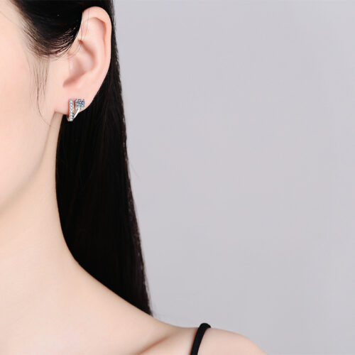 Bông Tai Không Đối Xứng Kiểu Pháp Đính Kim Cương Moissanite Bạc S925 BTN054