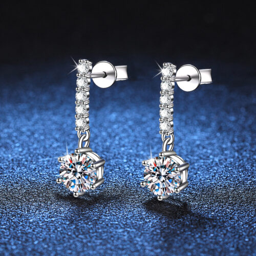 Bông Tai Thời Trang Đính Kim Cương Moissanite 1 Carat Bạc S925 BTN057