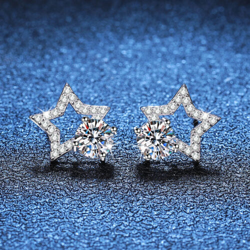 Bông Tai Ngôi Sao Đính Kim Cương Moissanite Bạc S925 BTN059