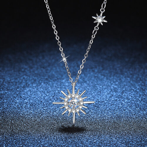 Dây Chuyền Mặt Trăng Ngôi Sao Đính Kim Cương Moissanite Bạc S925 DCN048