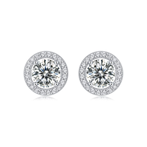 Hoa Tai Hình Tròn Cao Cấp Đính Kim Cương Moissanite 1 Carat Bạc S925 BTN072