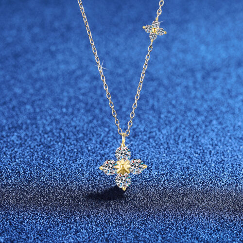 Dây Chuyền Cỏ Bốn Lá Đính Kim Cương Moissanite 1.2 Carat Bạc S925 DCN033 Vàng Trắng