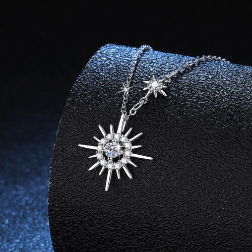 Dây Chuyền Mặt Trăng Ngôi Sao Đính Kim Cương Moissanite Bạc S925 DCN048
