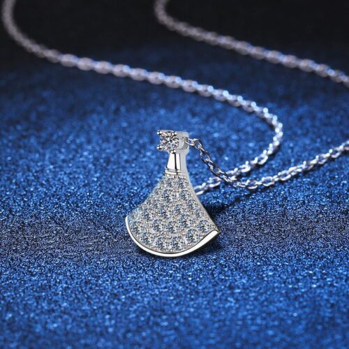 Dây Chuyền Hình Quạt Đính Kim Cương Moissanite Bạc S925 DCN075