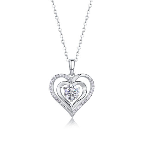 Vòng Cổ Trái Tim Đôi Đính Kim Cương Moissanite Bạc S925 DCN107