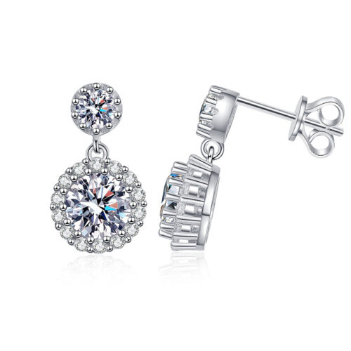 Hoa Tai Tròn Khí Chất Kim Cương Moissanite 1 Carat Bạc S925 BTN026 Màu Bạc