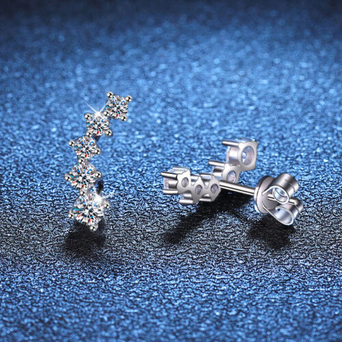 Bông Tai Vòng Cung Đính Kim Cương Moissanite Bạc S925 BTN038