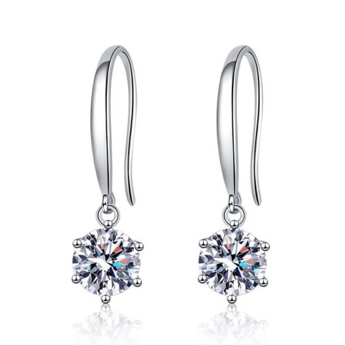 Bông Tai Sáu Móng Đính Kim Cương Moissanite Bạc S925 BTN039 50 Điểm