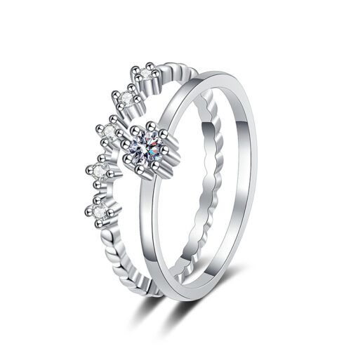 Nhẫn Đôi Nữ Cao Cấp Đính Kim Cương Moissanite Bạc S926 NHN052