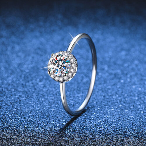 Nhẫn Đính Kim Cương Moissanite Hình Tròn Bạc S925 NHN061