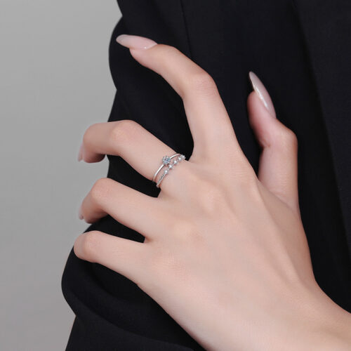 Nhẫn Đôi Nữ Cao Cấp Đính Kim Cương Moissanite Bạc S926 NHN052