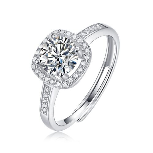 Nhẫn Vuông Nữ Đính Kim Cương Moissanite 1 Carat Bạc S925 NHN073