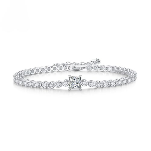 Vòng Tay Cao Cấp Khảm Nguyên Khối Kim Cương Moissanite 1 Carat Bạc S925 VDN043