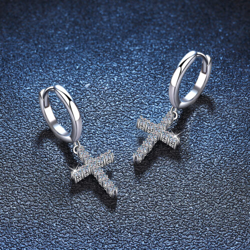 Bông Tai Chữ Thập Đính Kim Cương Moissanite Bạc S925 BTN044