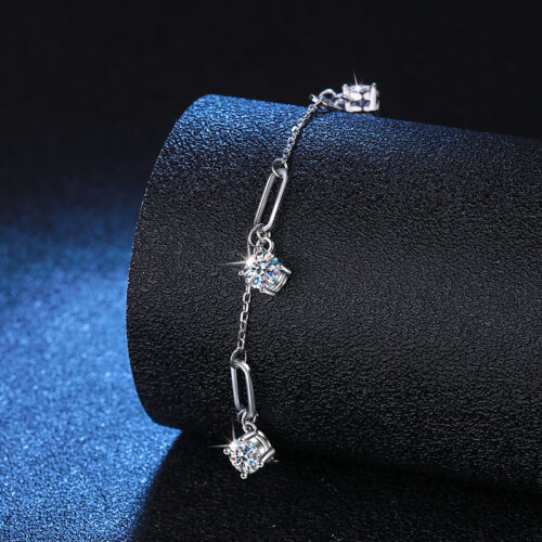 Vòng Tay Phong Cách Hàn Quốc Đính Kim Cương Moissanite 1.5 Carat Bạc S925 VDN016