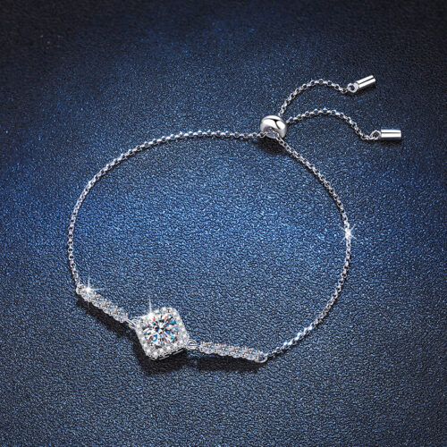 Lắc Chân Vuông Đính Kim Cương Moissanite 1 Carat Bạc S925 VDN022
