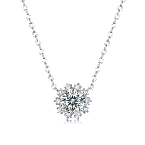 Vòng Cổ Hoa Tuyết Đính Kim Cương Moissanite 1 Carat Bạc S925 DCN105