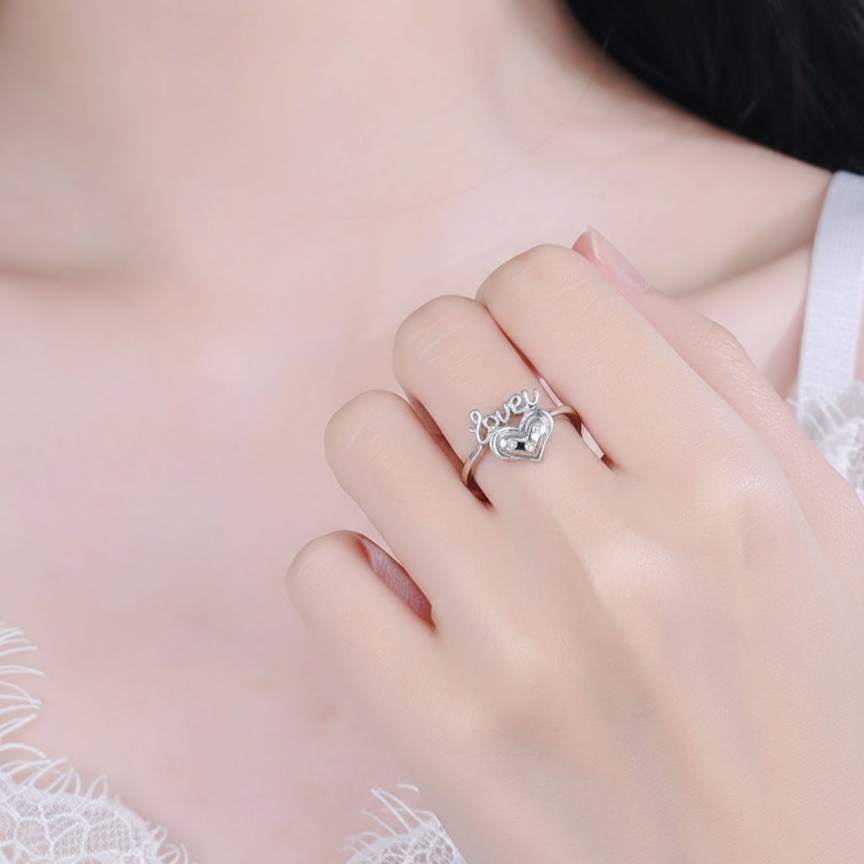 nhẫn trái tim nữ bạc