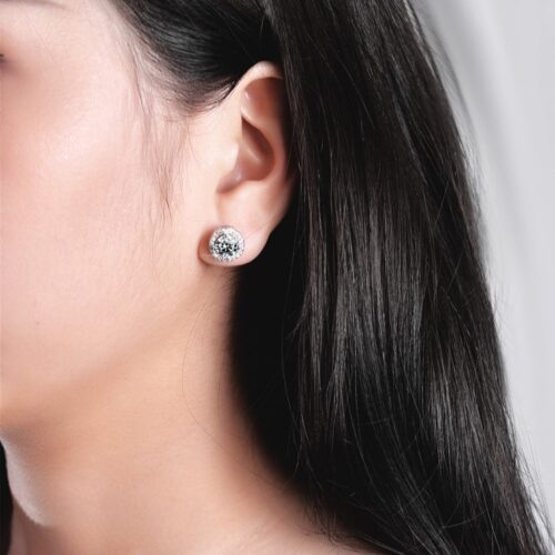 Bông Tai Bạc Nữ Hình Tròn Đính Đá Quý Zircon 1 Carat S925 Sang Trọng BTN081 BTED-001