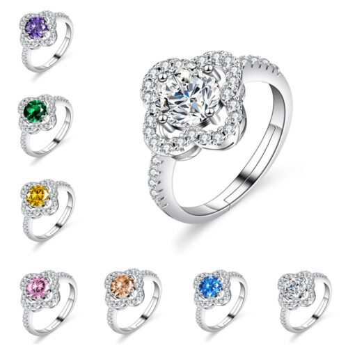 Nhẫn Bạc Nữ Hình Cỏ Bốn Lá May Mắn Đính Đá Quý Zircon 1 Carat S925 NHN085 BTJZ-039-4 Vàng