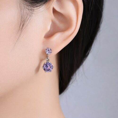 Bông Tai Bạc Đính Đá Quý Sang Trọng Tinh Tế S925 S925 BTS050 Tím
