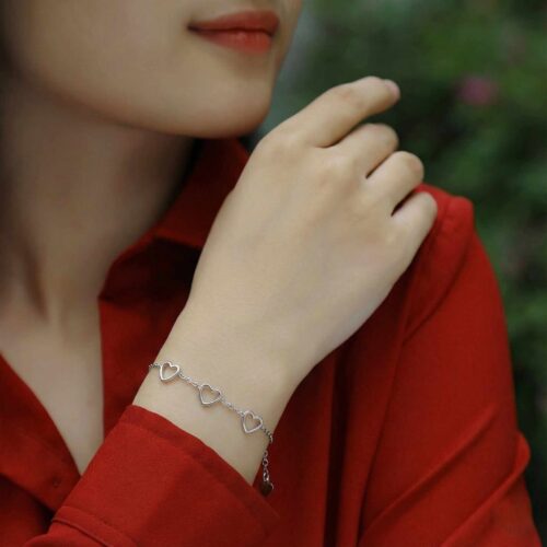 Lắc Tay Nữ Bạc Hình Trái Tim Cá Tính S925 – Trang Sức Cao Cấp VDS039