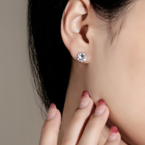 Bông Tai Nữ Hình Hoa Hướng Dương Bạc S925 Đính Đá Quý Zircon Xinh Xắn BTN083
