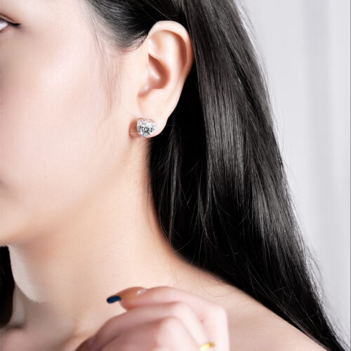 Bông Tai Nữ Hình Trái Tim Bạc S925 Đính Đá Quý Zircon Xinh Xắn & Ngọt Ngào BTN085