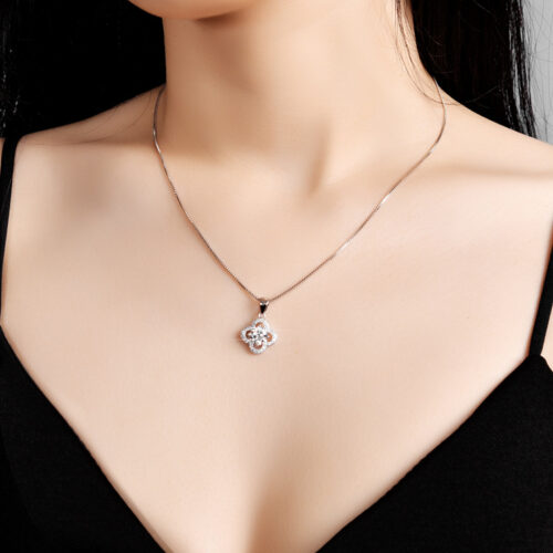 Dây Chuyền Bạc Nữ Hình Cỏ Bốn Lá May Mắn S925 DCN123 Đá Quý Zircon