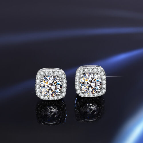 Bông Tai Bạc Nữ Hình Vuông Đính Đá Quý Zircon S925 Sang Trọng BTN080