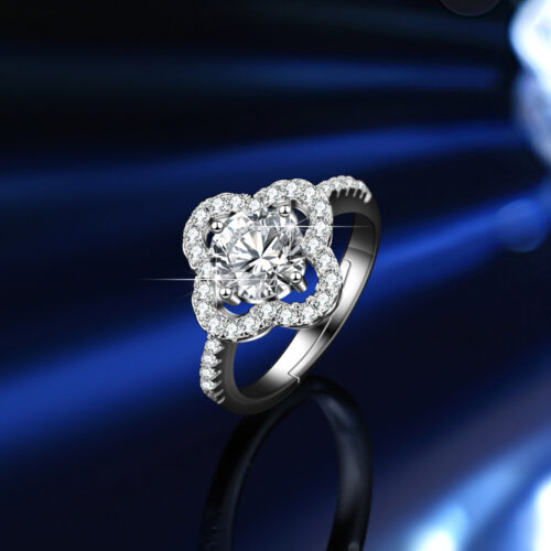 Nhẫn Bạc Nữ Hình Cỏ Bốn Lá May Mắn Đính Đá Quý Zircon 1 Carat S925 NHN085 BTJZ-039-4 Vàng