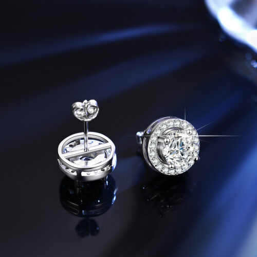 Bông Tai Bạc Nữ Hình Tròn Đính Đá Quý Zircon 1 Carat S925 Sang Trọng BTN081 BTED-001
