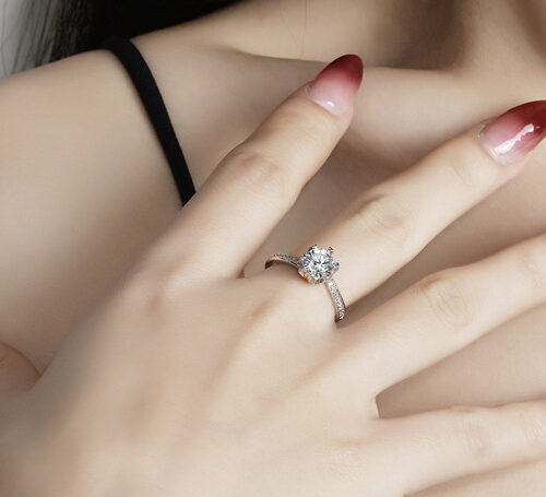 Nhẫn Nữ Bạc Cao Cấp Đính Kim Cương Moissanite 1 Carat Thời Thượng S925 NHN091 BTJZ-007