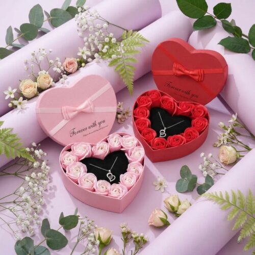Hộp Quà Trang Sức Trái Tim Hoa Hồng HQ020 Màu Hồng