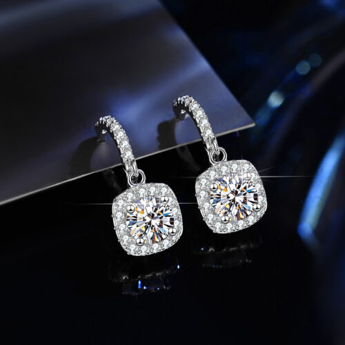 Bộ Trang Sức Nữ Mặt Hình Vuông Đính Kim Cương Moissanite Sang Trọng Bạc S925 STN004