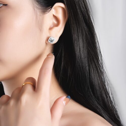 Bộ Trang Sức Đính Kim Cương Moissanite Mặt Vuông Cá Tính Bạc S925 STN006
