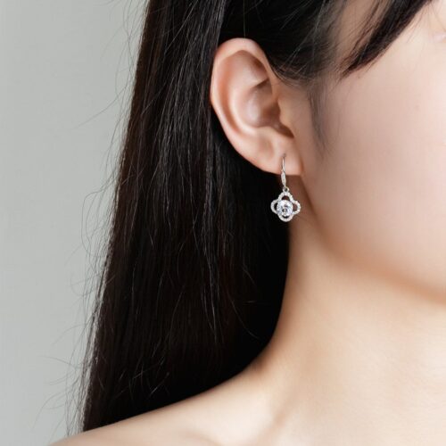 Bộ Trang Sức Hình Cỏ Bốn Lá May Mắn Bạc S925 STN008 Kim Cương Moissanite