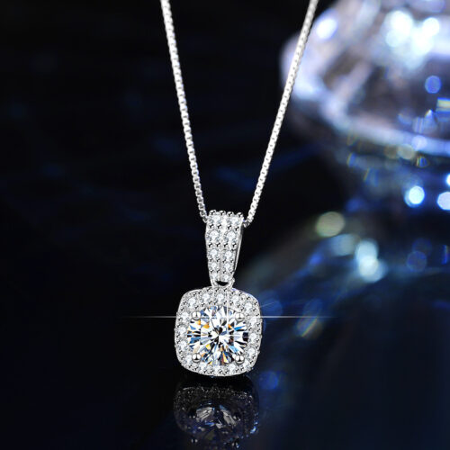 Bộ Trang Sức Nữ Mặt Hình Vuông Đính Kim Cương Moissanite Sang Trọng Bạc S925 STN004