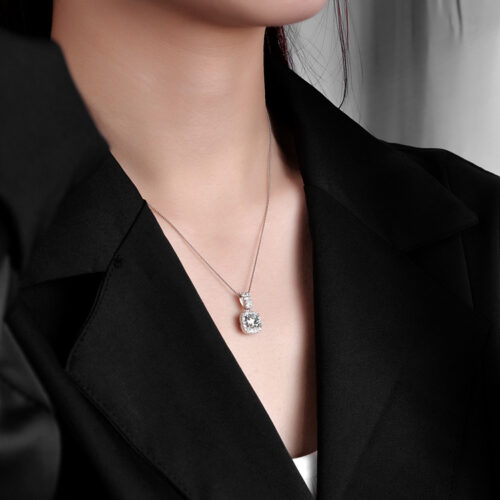 Bộ Trang Sức Nữ Mặt Hình Vuông Đính Kim Cương Moissanite Sang Trọng Bạc S925 STN004