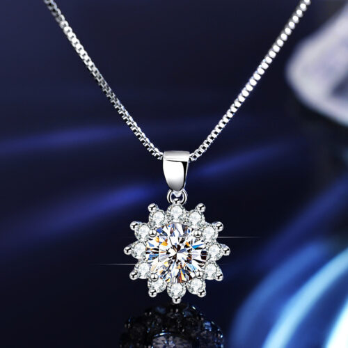 Bộ Trang Sức Bạc S925 Hình Hoa Hướng Dương Tinh Xảo STN009 Kim Cương Moissanite