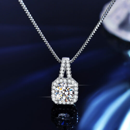 Bộ Trang Sức Đính Kim Cương Moissanite Mặt Vuông Cá Tính Bạc S925 STN006