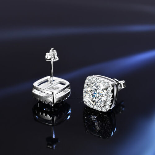 Bộ Trang Sức Đính Kim Cương Moissanite Mặt Vuông Cá Tính Bạc S925 STN006