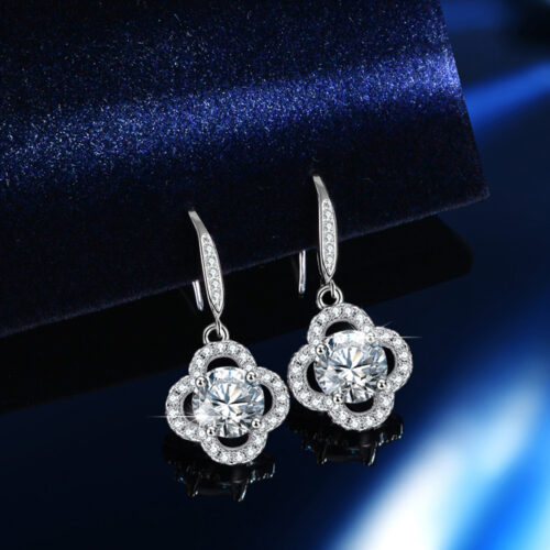Bộ Trang Sức Hình Cỏ Bốn Lá May Mắn Bạc S925 STN008 Kim Cương Moissanite