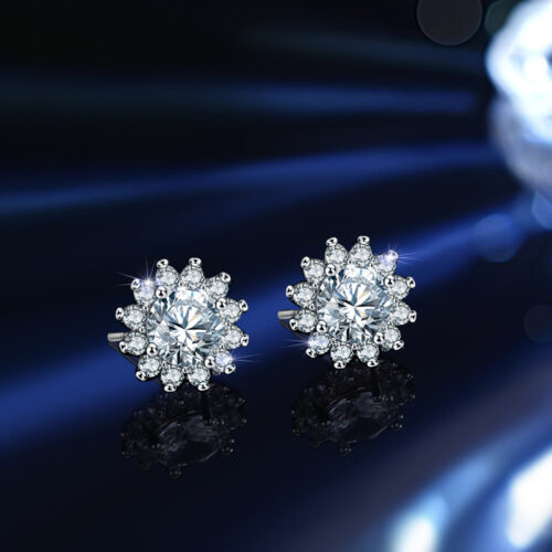 Bộ Trang Sức Bạc S925 Hình Hoa Hướng Dương Tinh Xảo STN009 Kim Cương Moissanite
