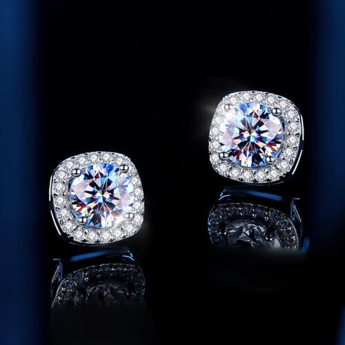 Bông Tai Bạc Nữ S925 Mặt Vuông Đính Kim Cương Moissanite Sáng Lấp Lánh HTT241D Đen