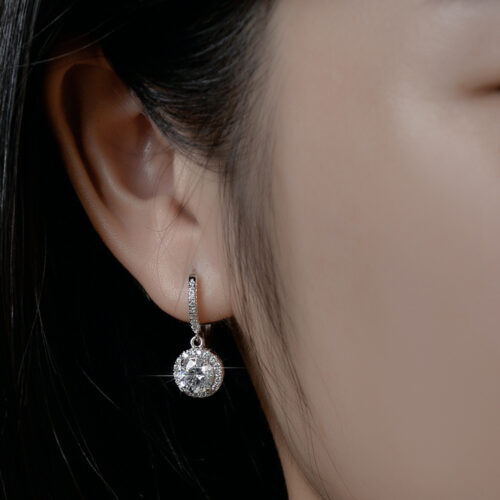 Bông Tai Bạc Nữ Đính Kim Cương Moissanite 2 Carat Cao Cấp Sang Trọng BTN087 BTEH-002