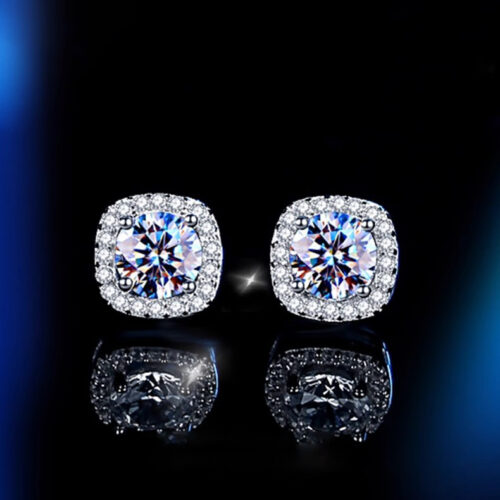 Bông Tai Bạc Nữ S925 Mặt Vuông Đính Kim Cương Moissanite Sáng Lấp Lánh HTT241D Đen